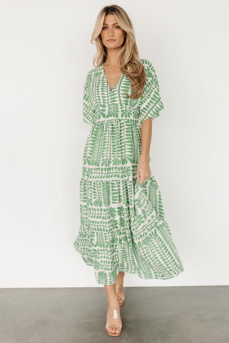 Dresses | Green Aztec Print Tiered Midi Smock Dress  –  Womens Clothing Dresses