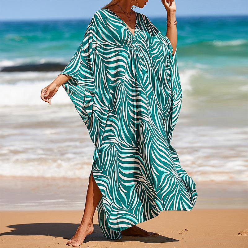 Dresses | Green Curve Palm Leaf Print Shirred Midi Dress  –  Womens Clothing Dresses