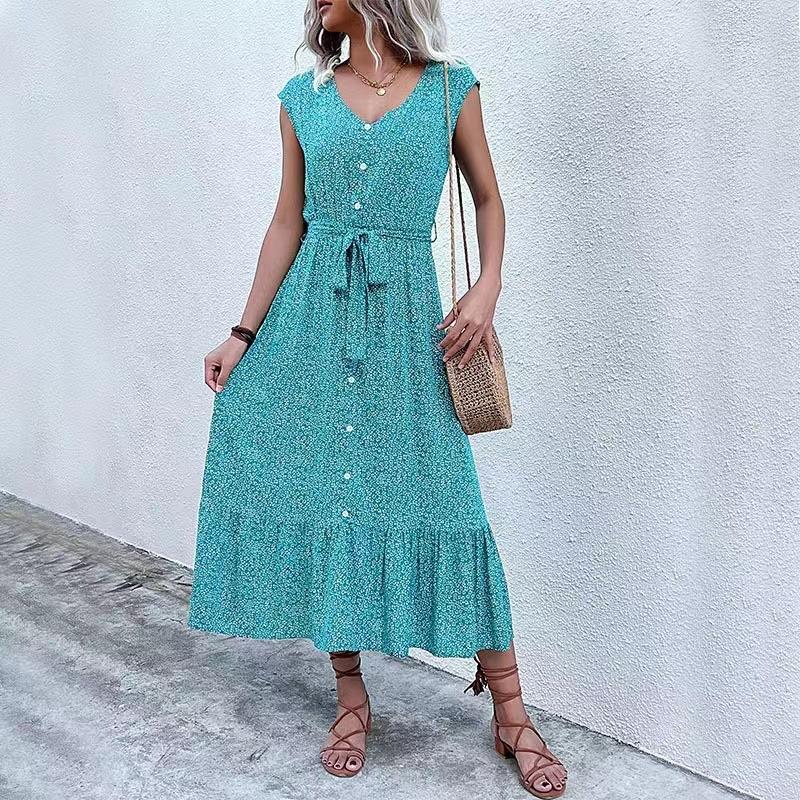 Dresses | Green Ditsy Floral Shirred Waist Maxi Dress  –  Womens Clothing Dresses