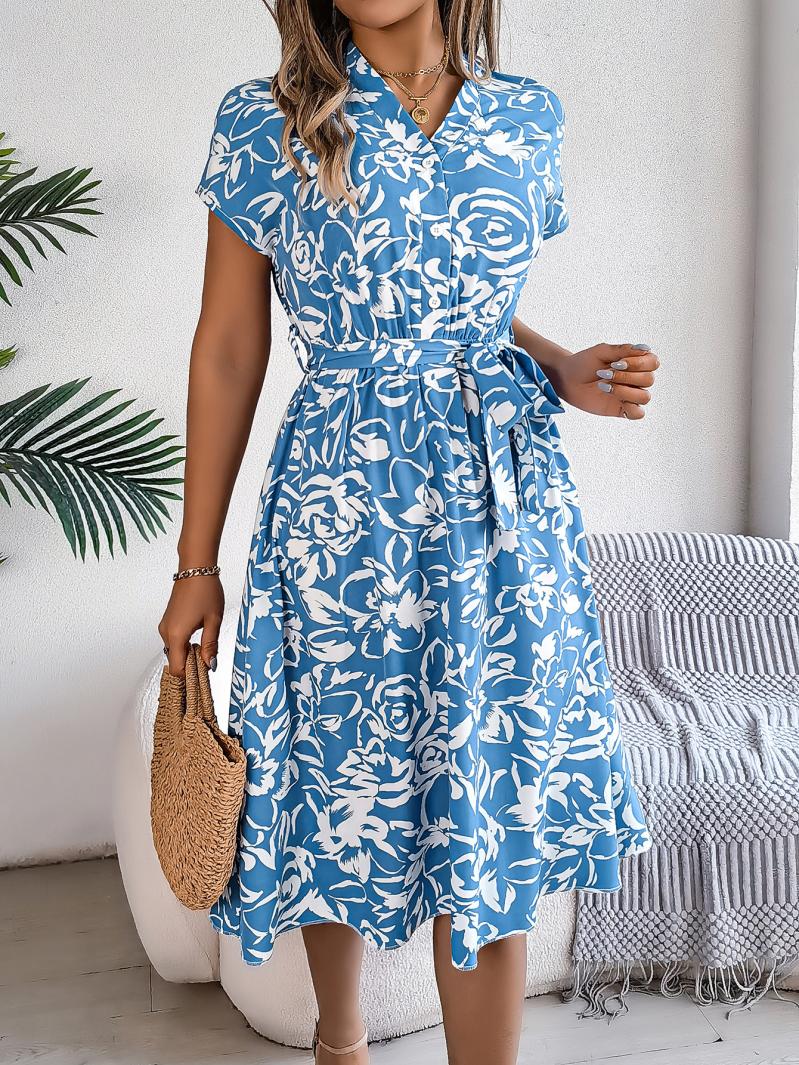 Dresses | Green Floral Print Stretch Wrap Dress  –  Womens Clothing Dresses