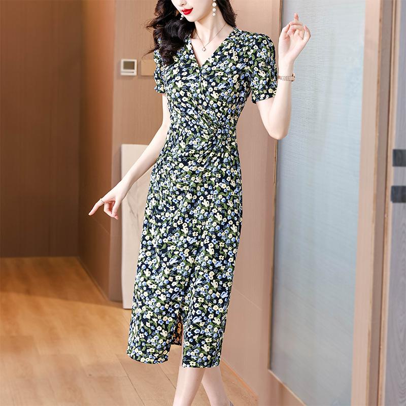 Dresses | Green Floral Print Stretch Wrap Dress  –  Womens Clothing Dresses