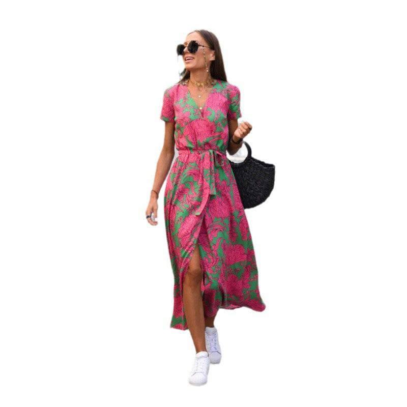 Dresses | Green Floral Tie Back Frill Hem Dress  –  Womens Clothing Dresses