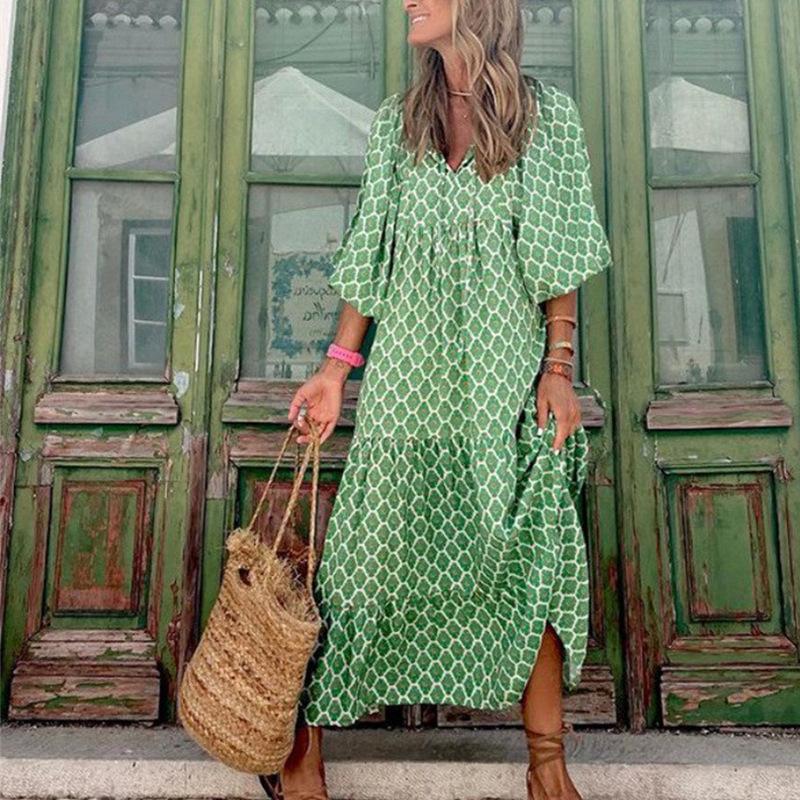 Dresses | Green Graphic Tiered Shirt Midi Dress  –  Womens Clothing Dresses