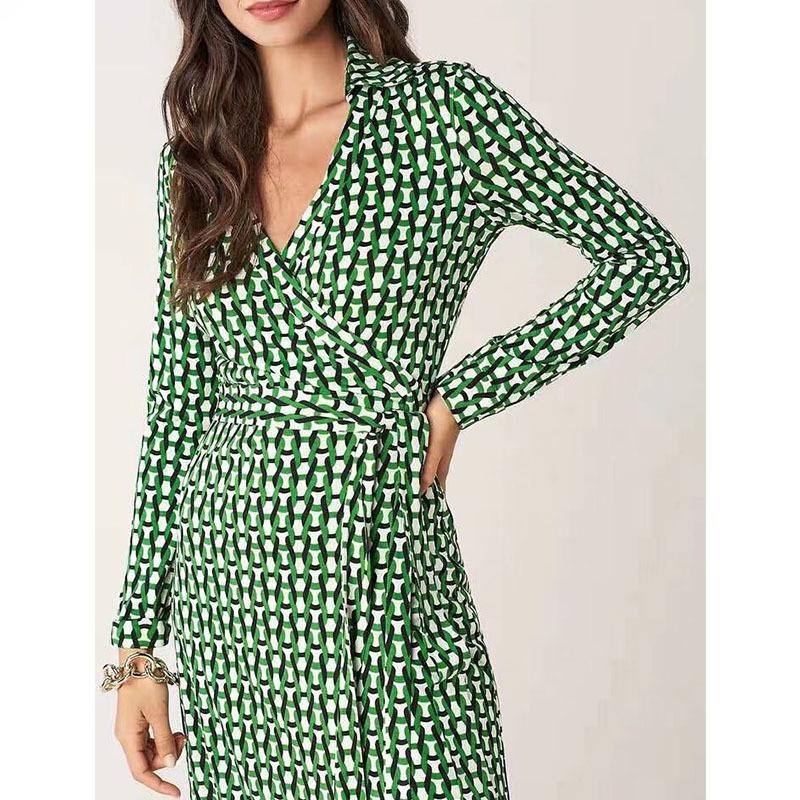 Dresses | Green High Neck Geometric Print Midi Dress  –  Womens Clothing Dresses