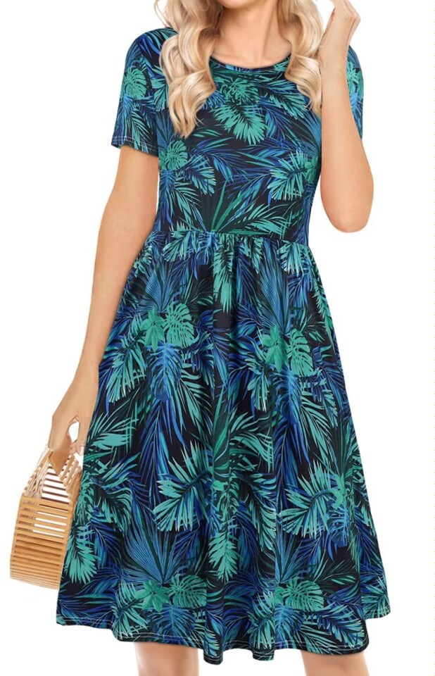 Dresses | Green Leaf Print Stretch Midi Dress  –  Womens Clothing Dresses