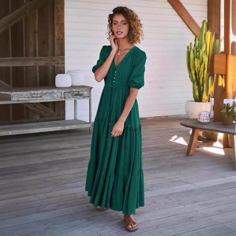 Dresses | Green Linen Blend Tiered Midi Dress  –  Womens Clothing Dresses