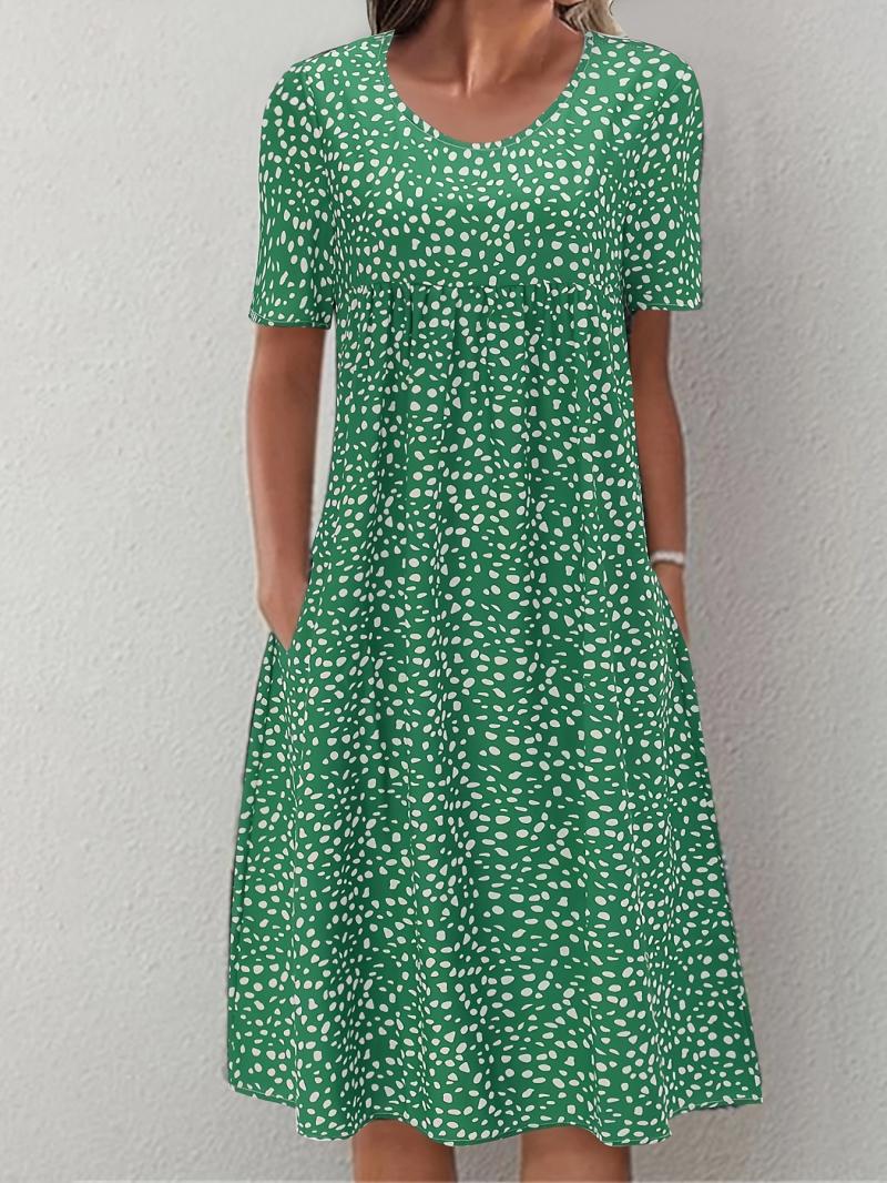 Dresses | Green Pebble Print Frill Hem Midi Dress  –  Womens Clothing Dresses