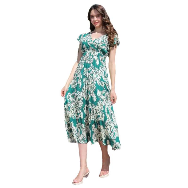 Dresses | Green Petite Abstract Floral Stretch Frill Dress  –  Womens Clothing Dresses