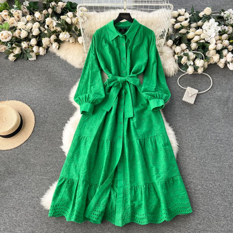 Dresses | Green Petite Cotton Broderie Frill Midi Dress  –  Womens Clothing Dresses