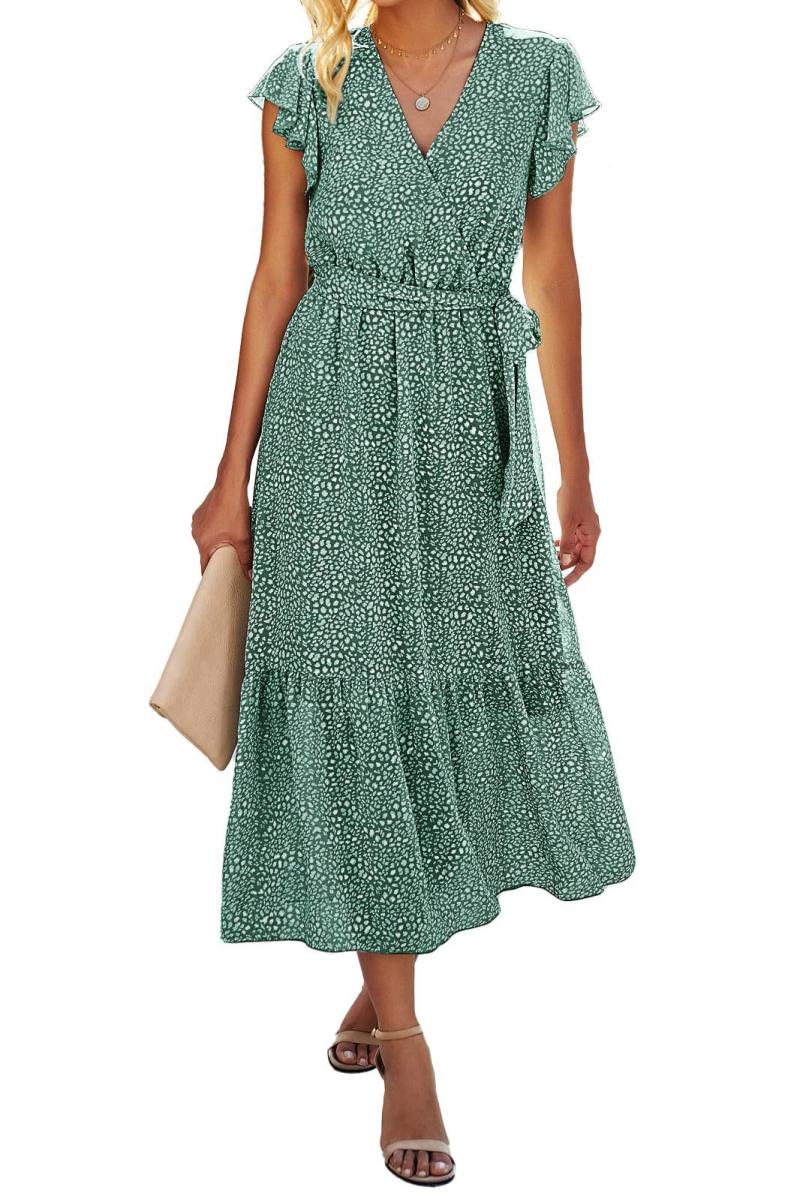 Dresses | Green Petite Ditsy Floral Shirred Midi Dress  –  Womens Clothing Dresses