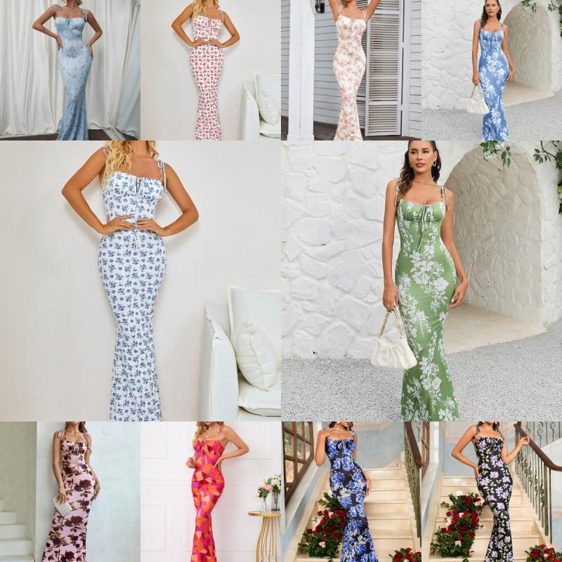 Dresses | Green Petite Floral Knot Stretch Maxi Dress  –  Womens Clothing Dresses