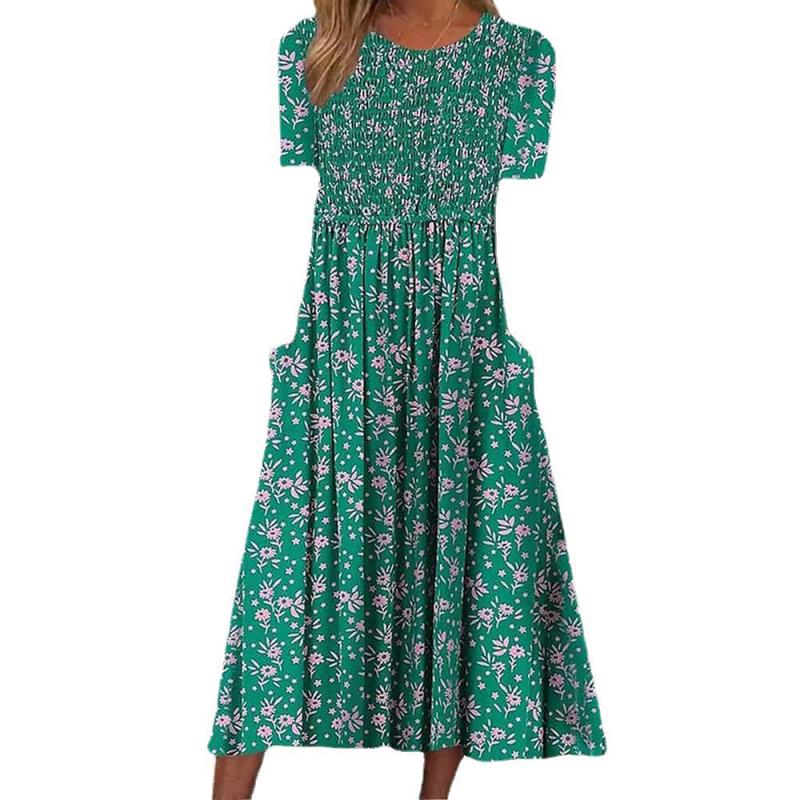 Dresses | Green Petite Floral Print Frill Hem Dress  –  Womens Clothing Dresses