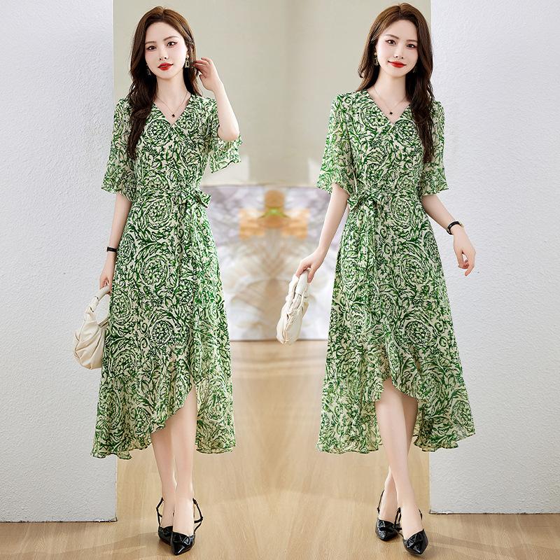 Dresses | Green Petite Floral Print Midi Tea Dress  –  Womens Clothing Dresses