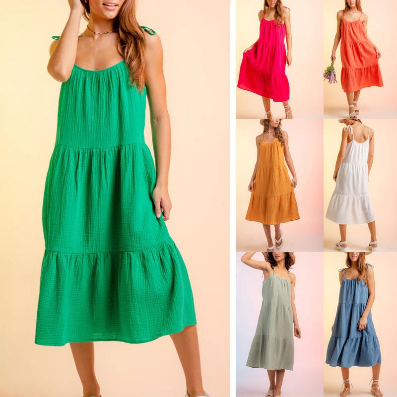 Dresses | Green Plain Tiered Midi Dress  –  Womens Clothing Dresses