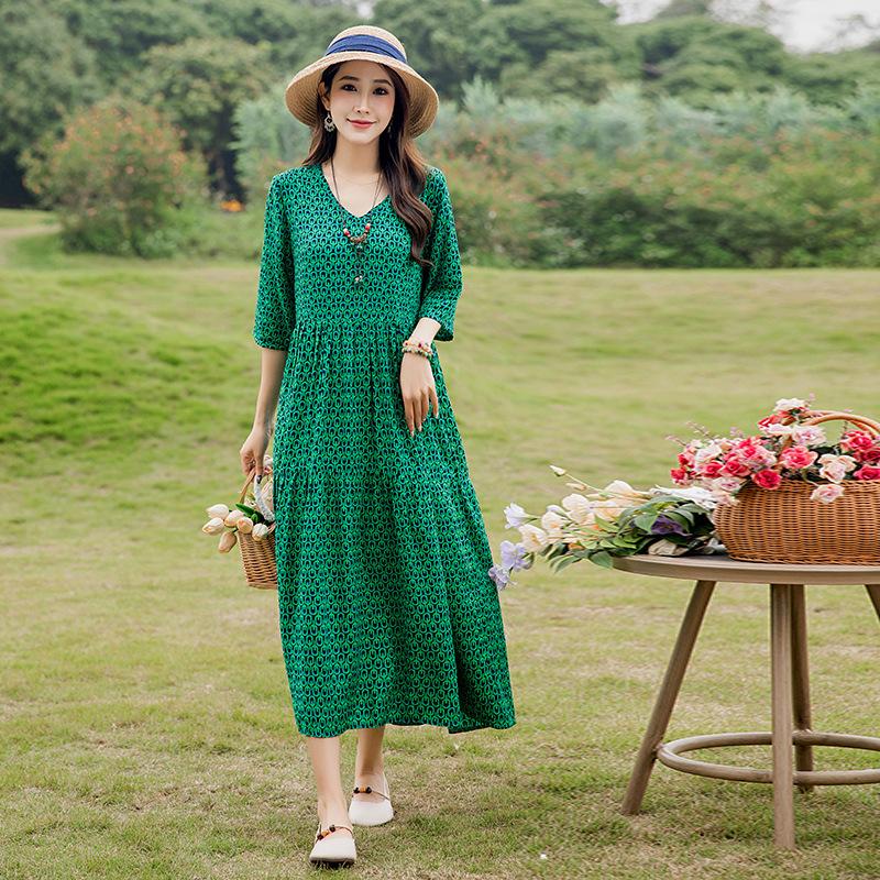 Dresses | Green Spot Print Tiered Midi Dress  –  Womens Clothing Dresses