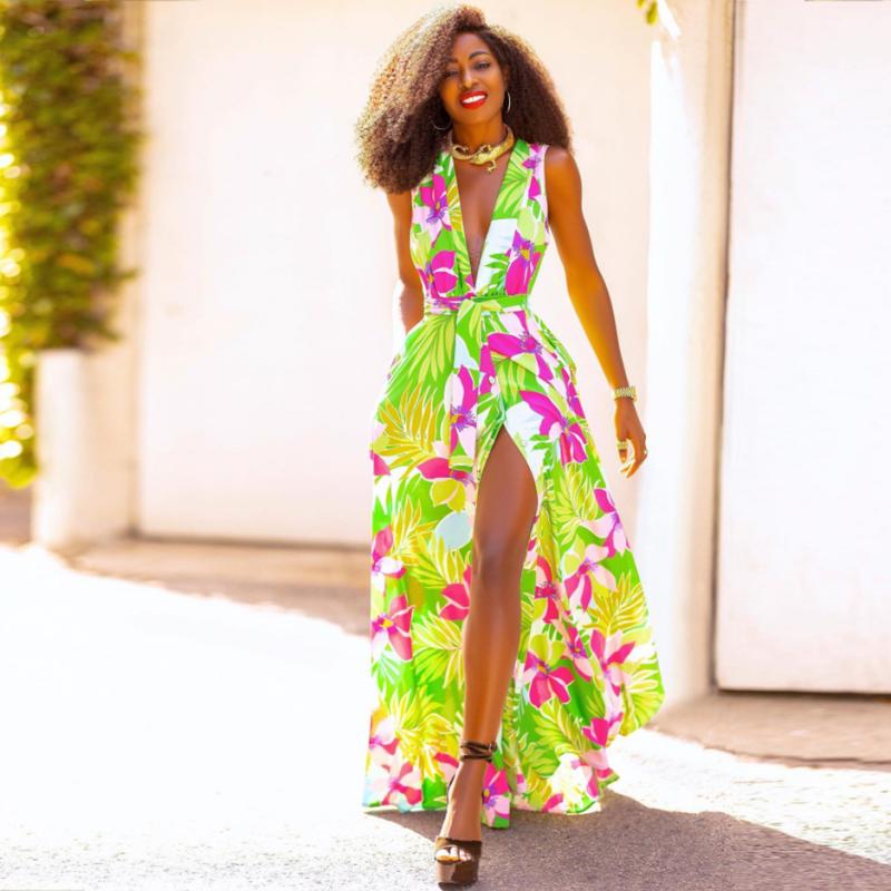 Dresses | Green Tropical Print Belted Wrap Dress  –  Womens Clothing Dresses