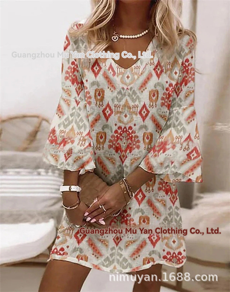 Dresses | Khaki Aztec Print Tiered Tea Dress  –  Womens Clothing Dresses