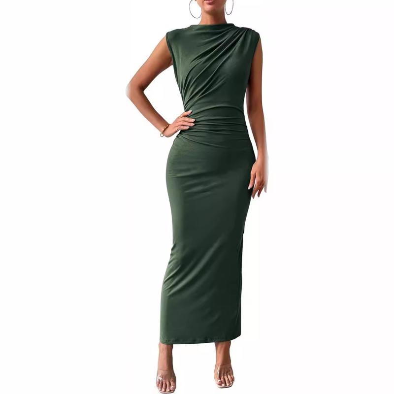 Dresses | Khaki  Ribbed Ruched Waist Midi Dress  –  Womens Clothing Dresses