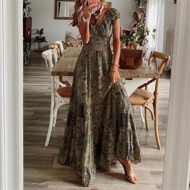 Dresses | Khaki Scribble Print Button Through Maxi Dress  –  Womens Clothing Dresses