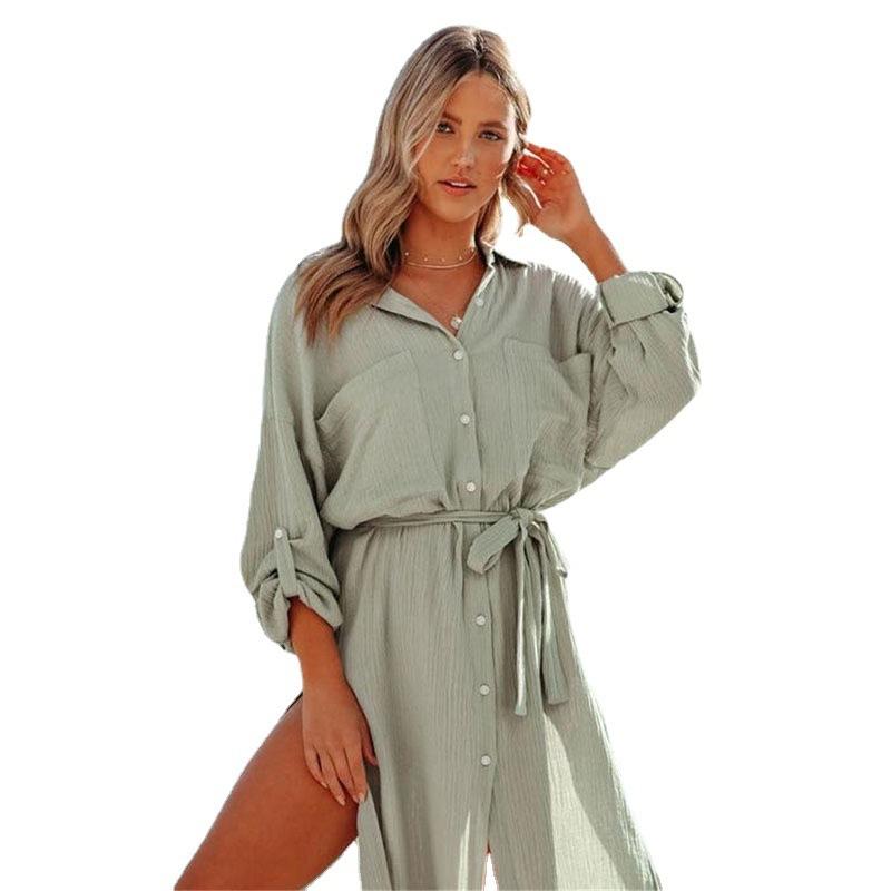 Dresses | Khaki Short Belted Shirt Dress  –  Womens Clothing Dresses