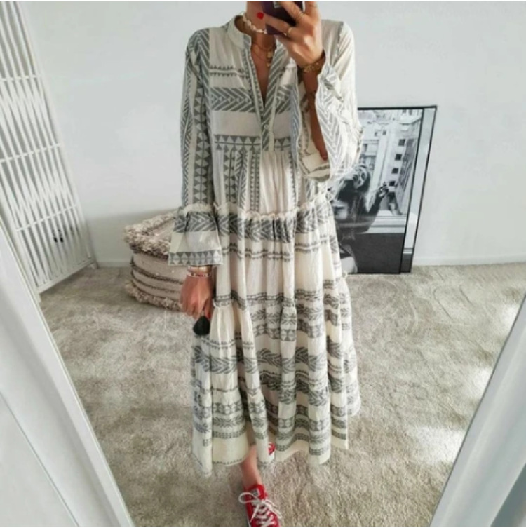 Dresses | Light Blue Aztec Print Cotton Smock Dress  –  Womens Clothing Dresses