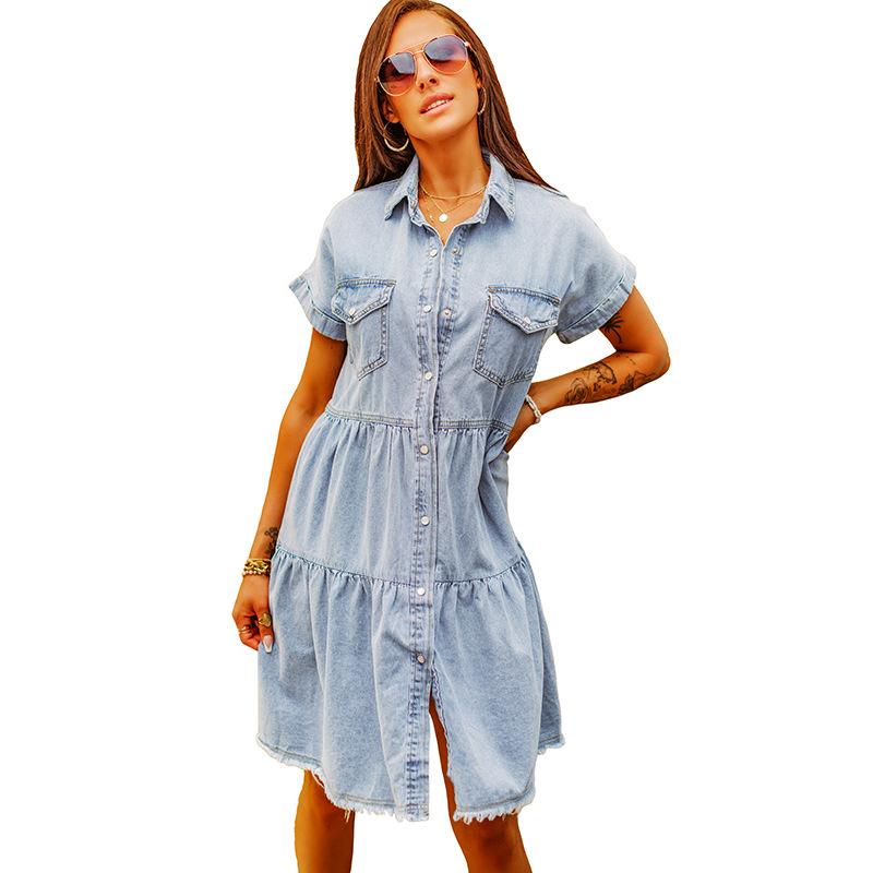 Dresses | Light Blue Denim Buttoned Shirt Dress  –  Womens Clothing Dresses