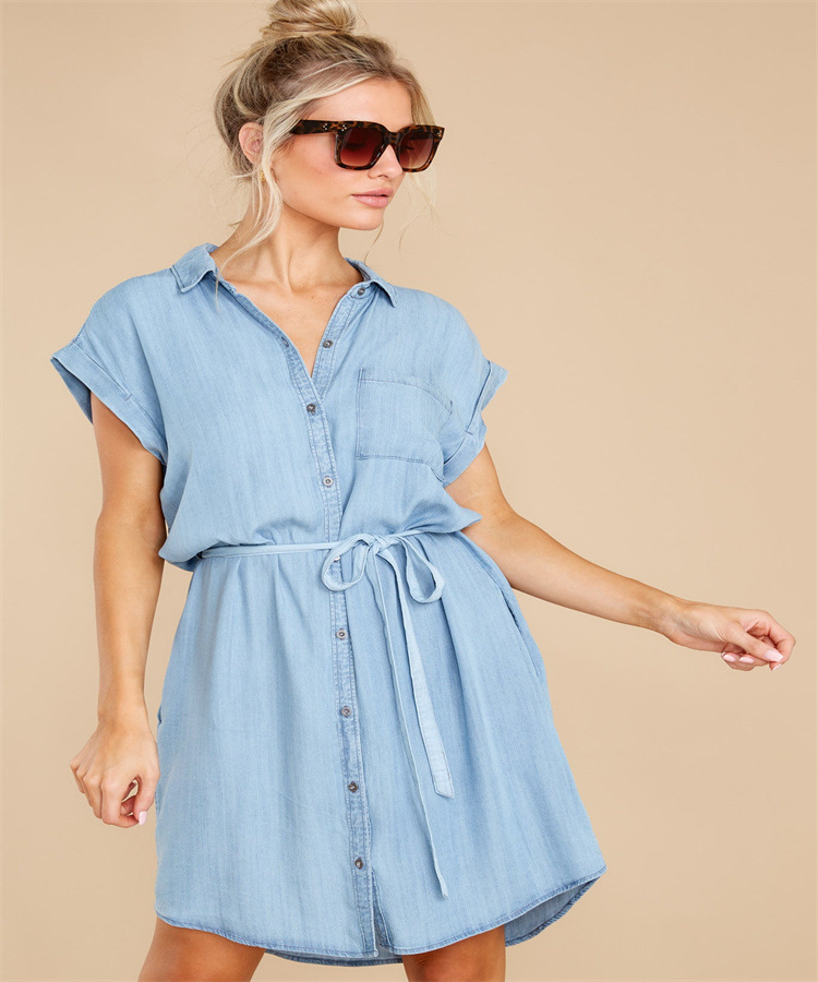 Dresses | Light Denim Petite Tie Waist Denim Shirt Dress  –  Womens Clothing Dresses