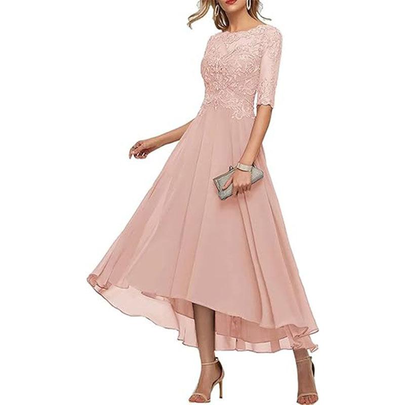 Dresses | Light Pink Petite Chiffon Overlay Lace Midi Dress  –  Womens Clothing Dresses