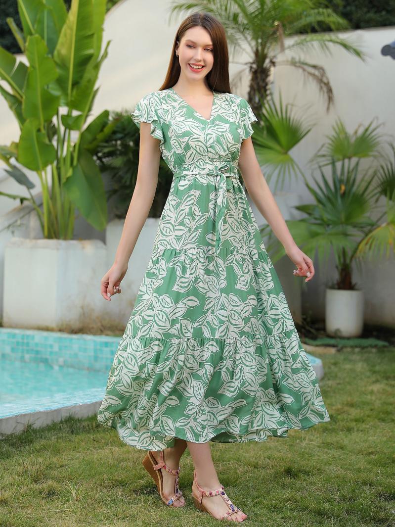 Dresses | Lime Floral Print Button Detail Maxi Dress  –  Womens Clothing Dresses