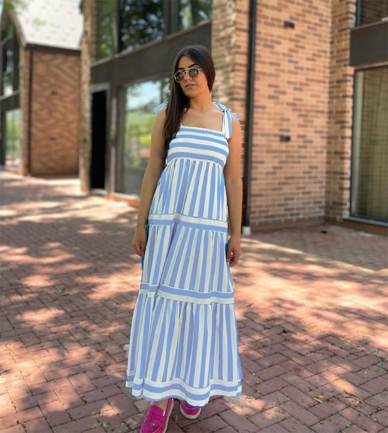 Dresses | Mint Cotton Stripe Print Tiered Maxi Dress  –  Womens Clothing Dresses