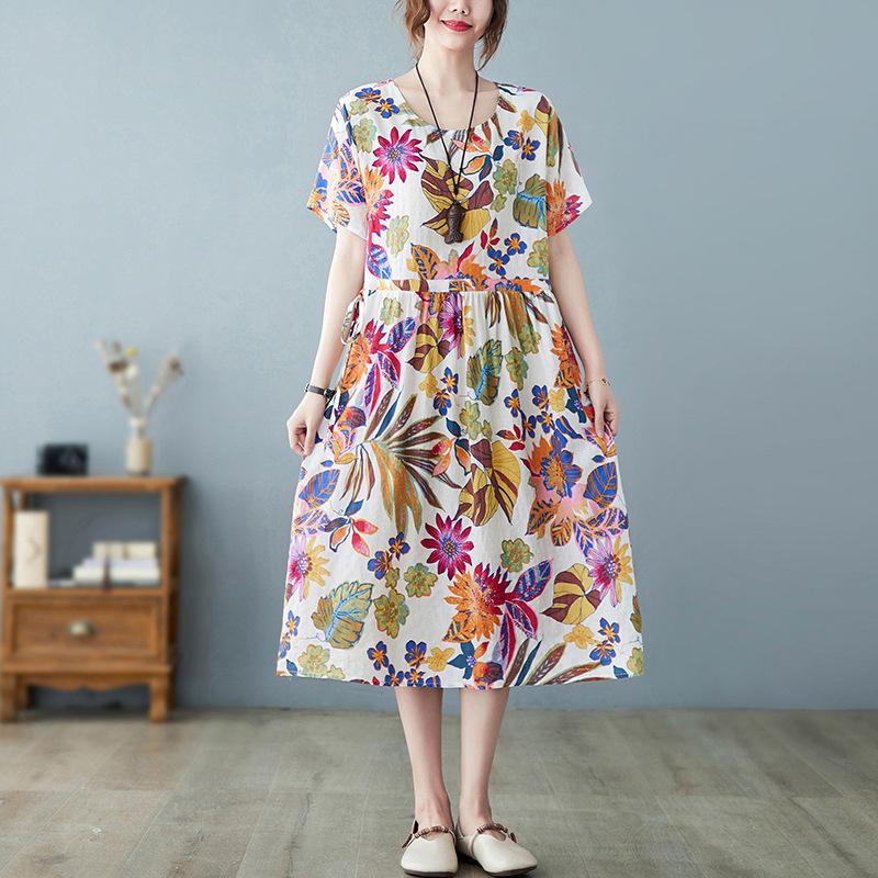 Dresses | Multi Floral Print Cotton Midi Dress  –  Womens Clothing Dresses