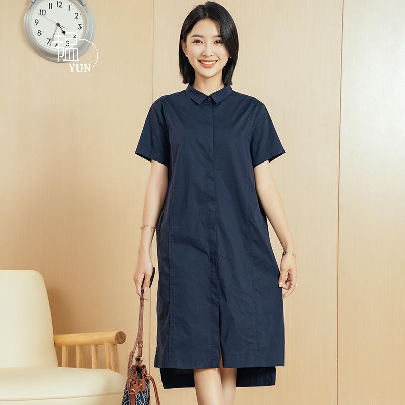 Dresses | Navy Cotton Belted Skater Shirt Dress  –  Womens Clothing Dresses