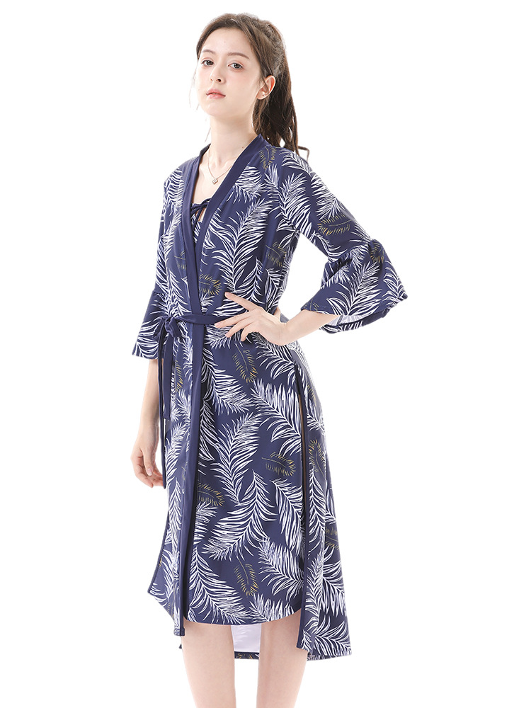 Dresses | Navy Curve Leaf Print Wrap Smock Dress  –  Womens Clothing Dresses