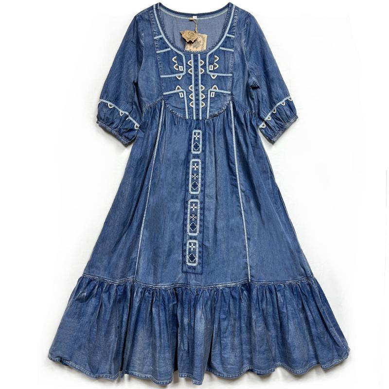 Dresses | Navy Embroidered Cotton Midi Smock Dress  –  Womens Clothing Dresses