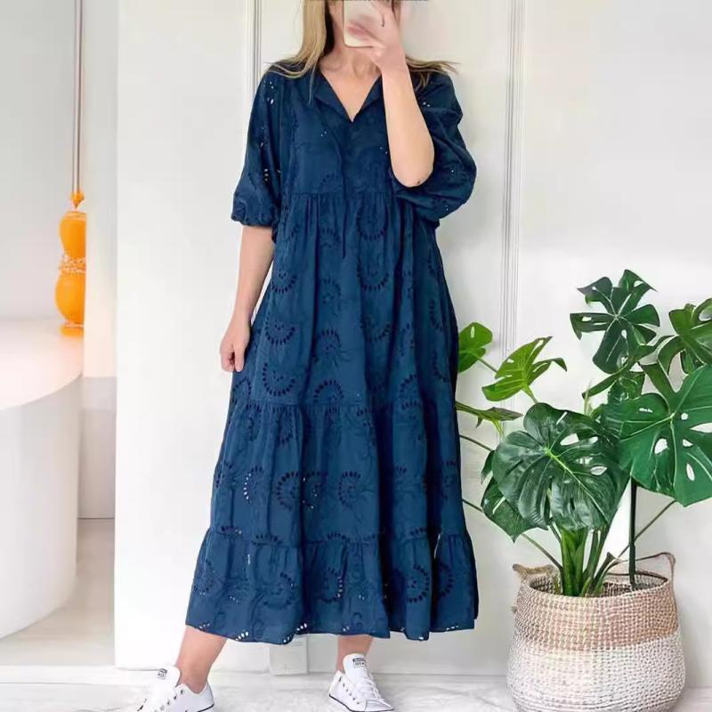 Dresses | Navy Embroidered Tiered Cotton Smock Dress  –  Womens Clothing Dresses