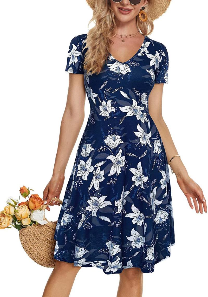 Dresses | Navy Floral Print Frill Hem Dress  –  Womens Clothing Dresses