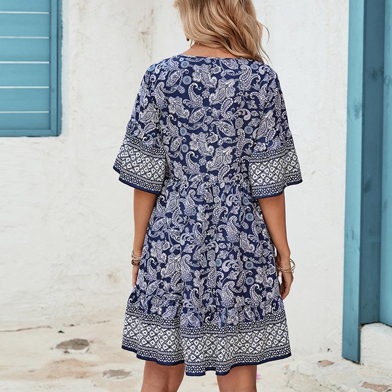 Dresses | Navy Mixed Floral Spot Print Frill Hem Dress  –  Womens Clothing Dresses