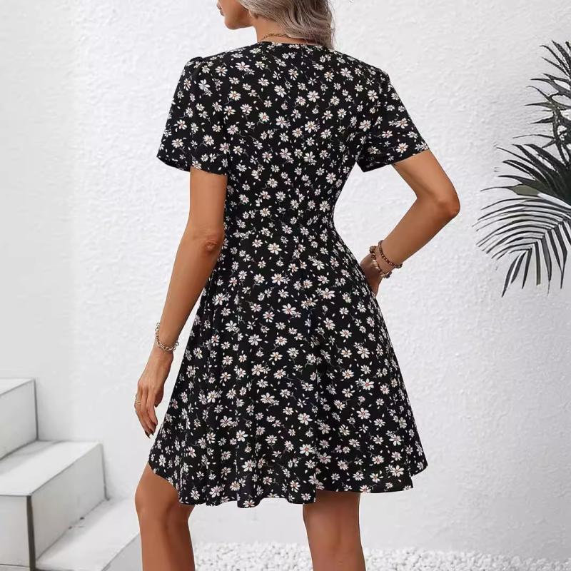 Dresses | Navy Panelled Ditsy Floral Print Dress  –  Womens Clothing Dresses