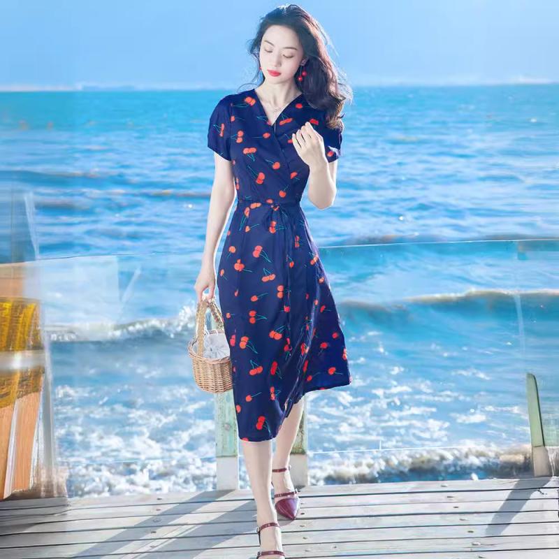 Dresses | Navy Petite Cherry Spot Print Wrap Dress  –  Womens Clothing Dresses