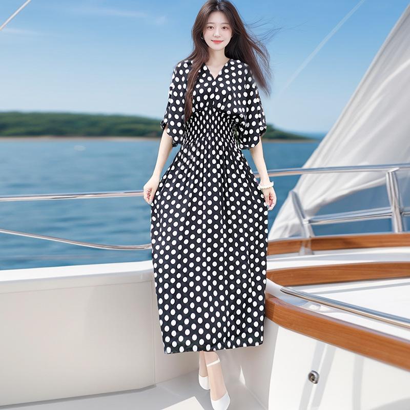 Dresses | Navy Petite Chiffon Polka Dot Midi Dress  –  Womens Clothing Dresses