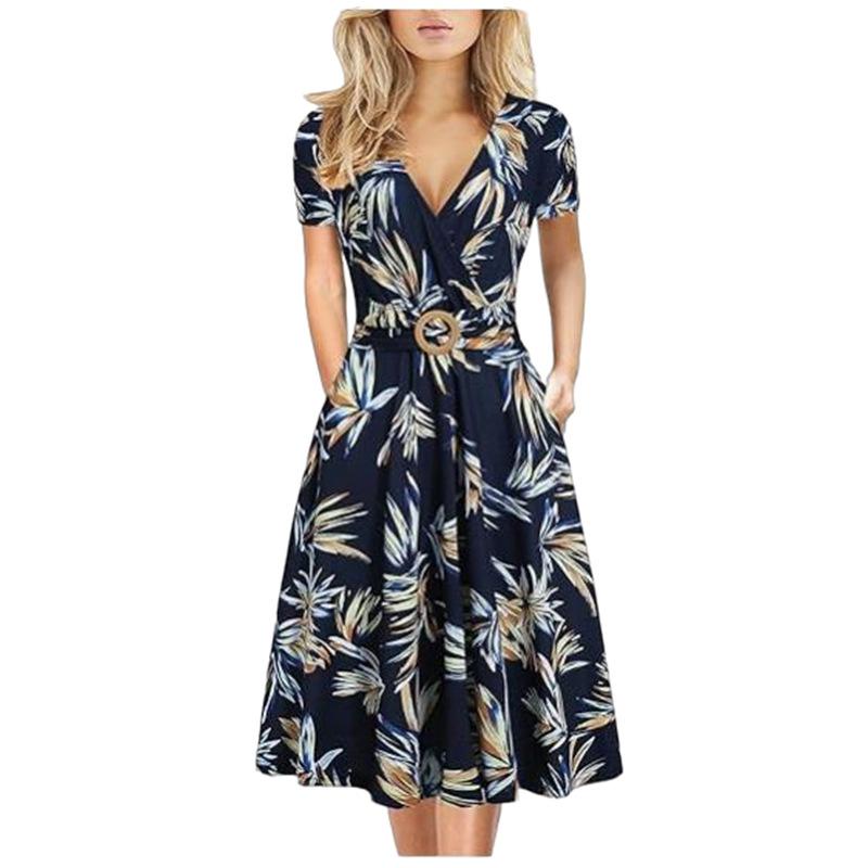 Dresses | Navy Petite Floral Shirred Midi Dress  –  Womens Clothing Dresses