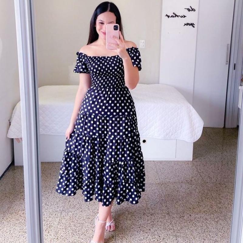 Dresses | Navy Petite Polka Dot Bardot Maxi Dress  –  Womens Clothing Dresses