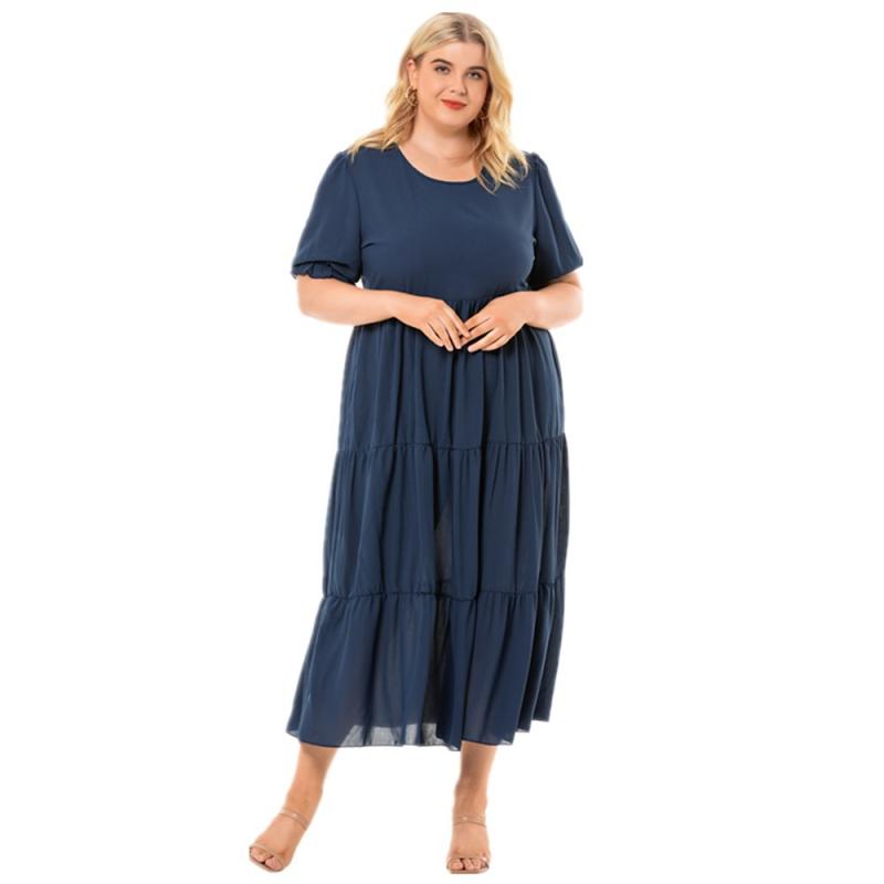 Dresses | Navy Plain Cotton Tiered Maxi Dress  –  Womens Clothing Dresses