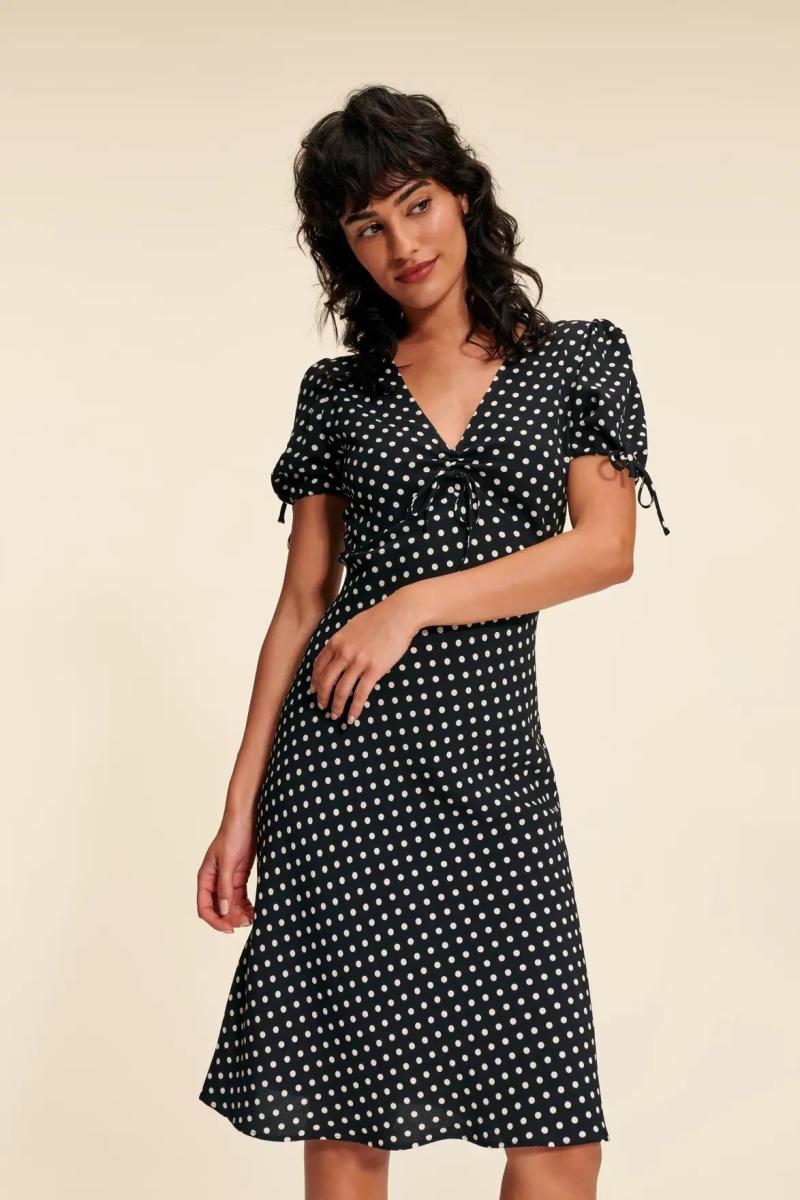 Dresses | Navy Polka Dot Print Stretch Dress  –  Womens Clothing Dresses