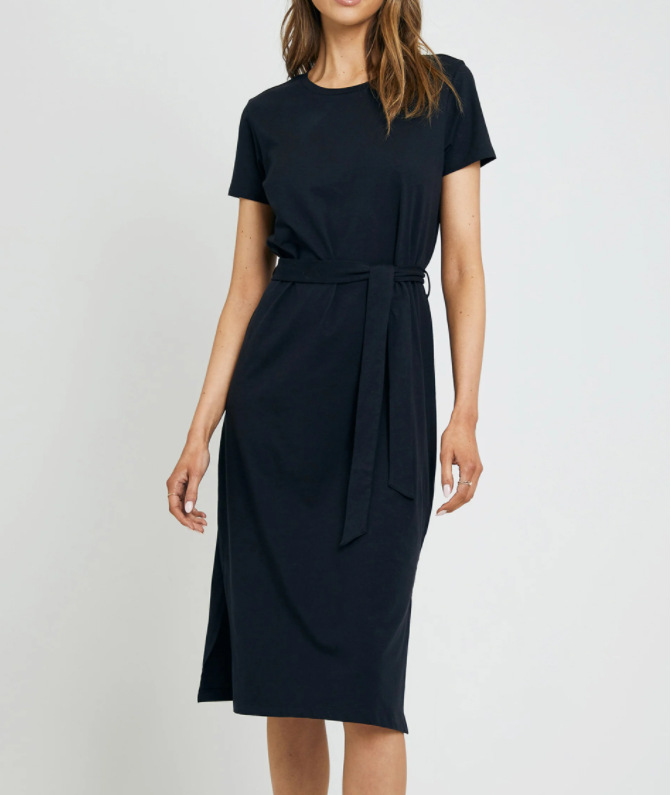 Dresses | Navy Ruffle Sleeve Belted Cotton Midi Dress  –  Womens Clothing Dresses