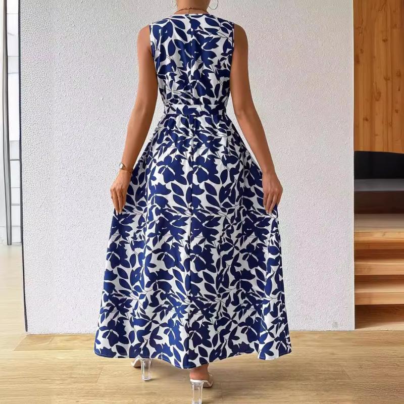 Dresses | Navy Sleeveless Cotton Blend Floral Midi Dress  –  Womens Clothing Dresses