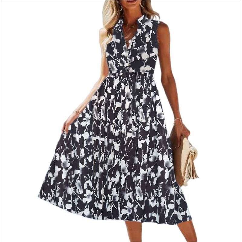 Dresses | Navy Sleeveless Cotton Floral Midi Dress  –  Womens Clothing Dresses