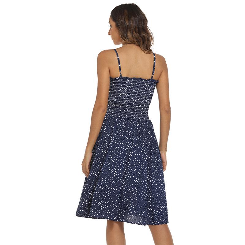 Dresses | Navy Sleeveless Spot Button Through Midi Dress  –  Womens Clothing Dresses