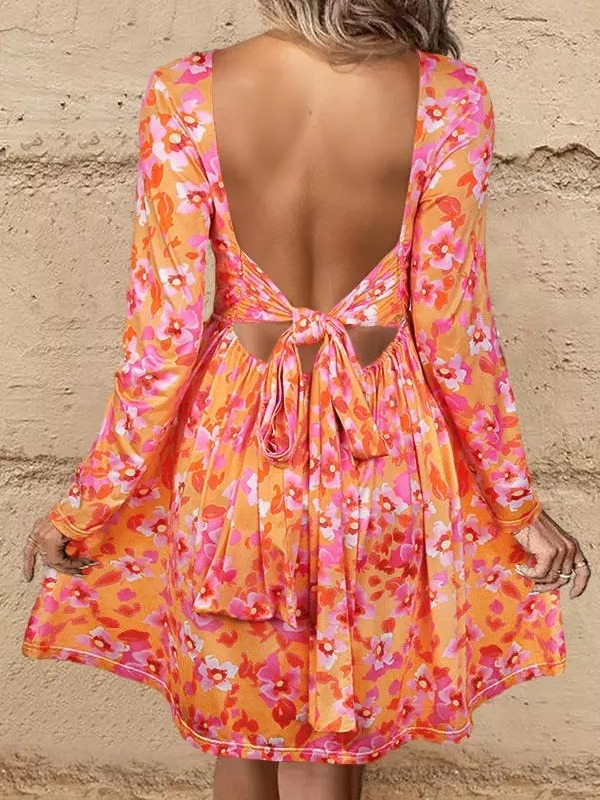 Dresses | Orange Floral Print Button Through Dress  –  Womens Clothing Dresses