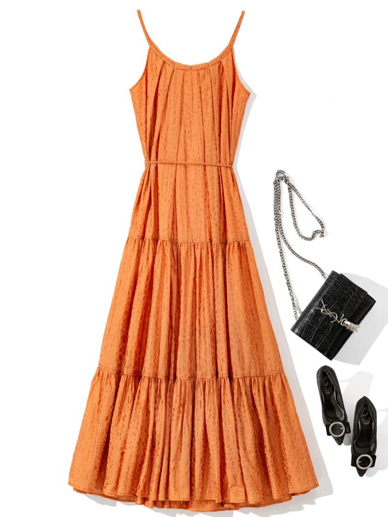 Dresses | Orange Plain Tiered Midi Dress  –  Womens Clothing Dresses